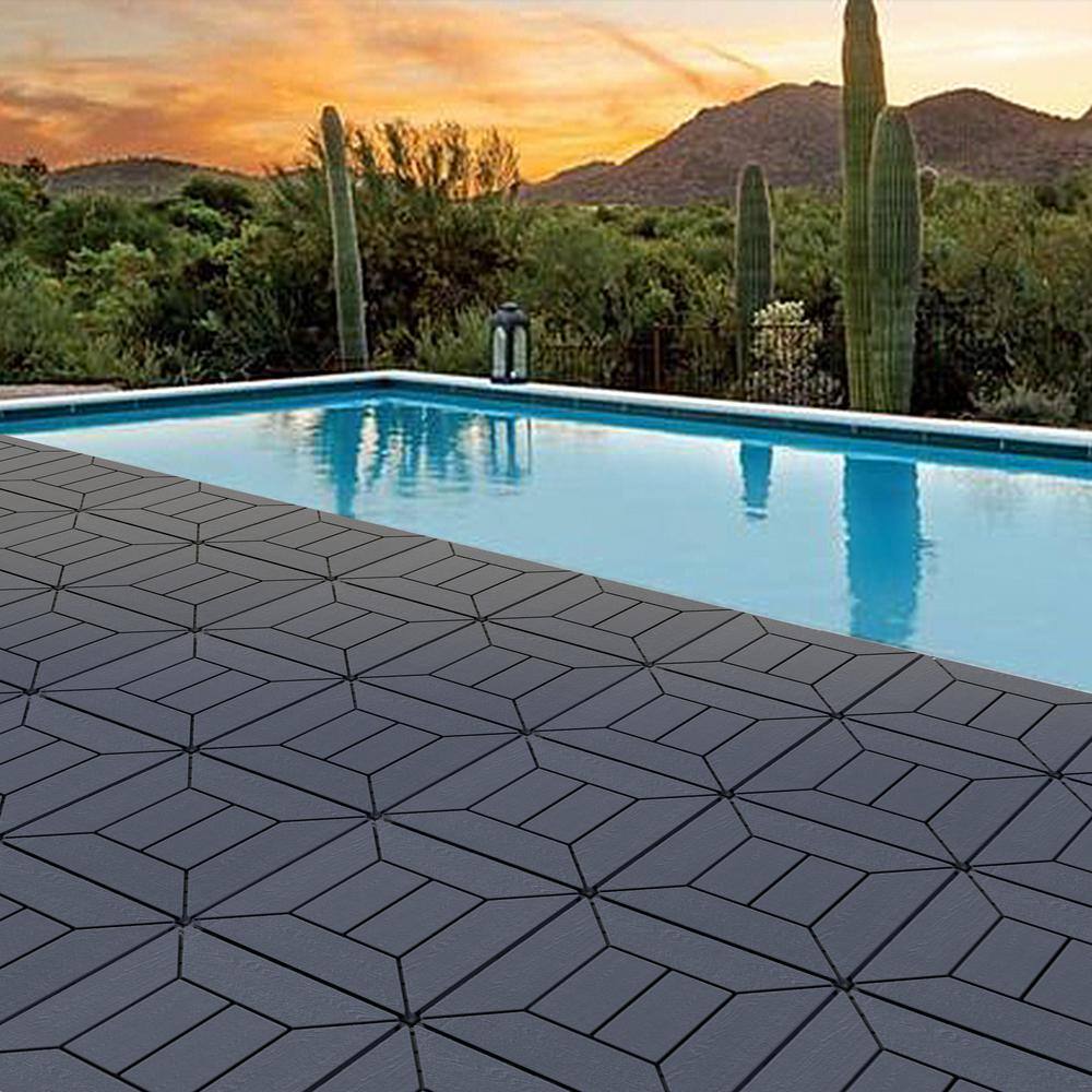 Amucolo 12 in. x 12 in. Waterproof Plastic Interlocking Deck Tiles in Dark Gray for Poolside Balcony Backyard (Set of 44 Tiles)