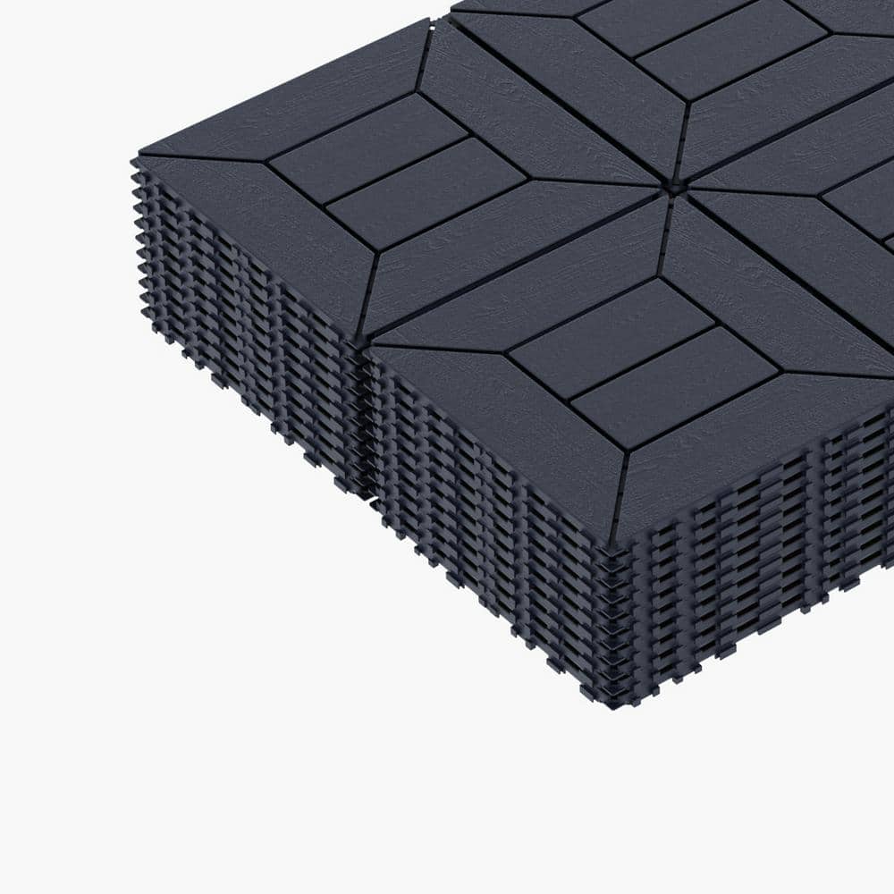Amucolo 12 in. x 12 in. Waterproof Plastic Interlocking Deck Tiles in Dark Gray for Poolside Balcony Backyard (Set of 44 Tiles)