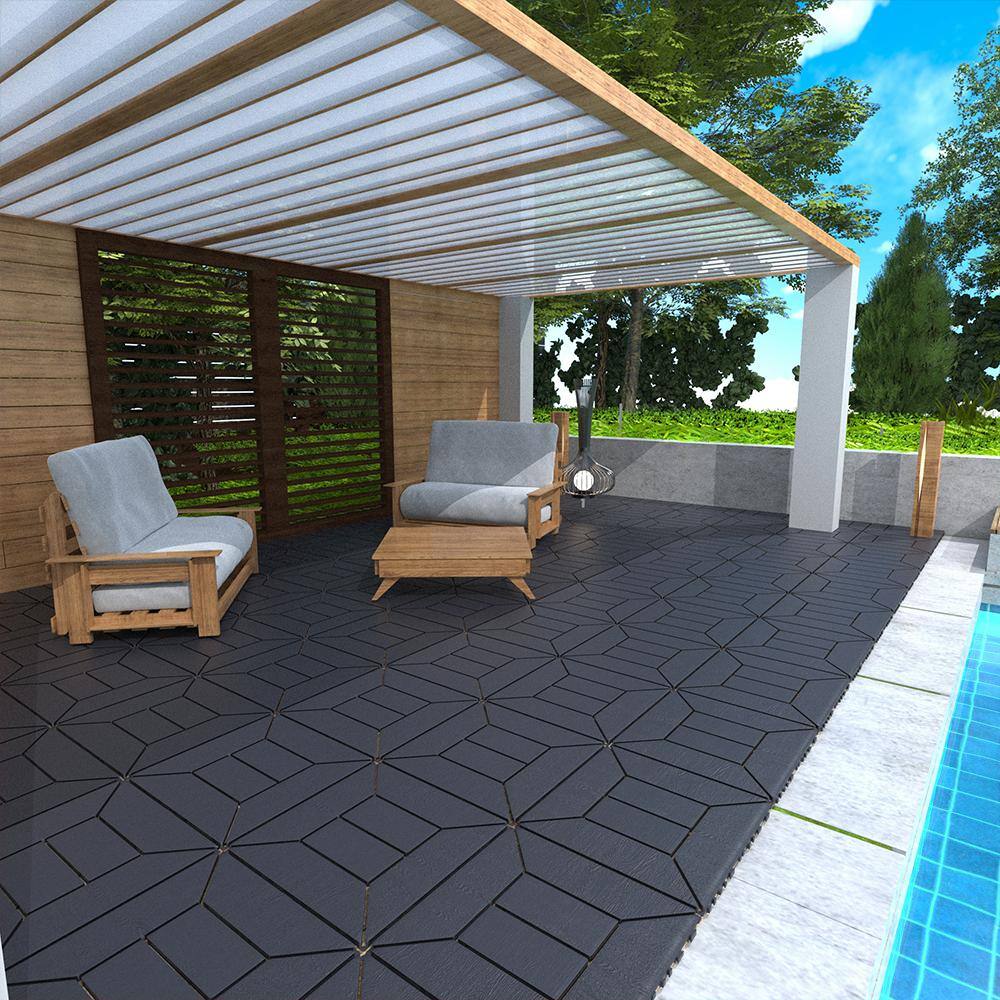 Amucolo 12 in. x 12 in. Waterproof Plastic Interlocking Deck Tiles in Dark Gray for Poolside Balcony Backyard (Set of 44 Tiles)
