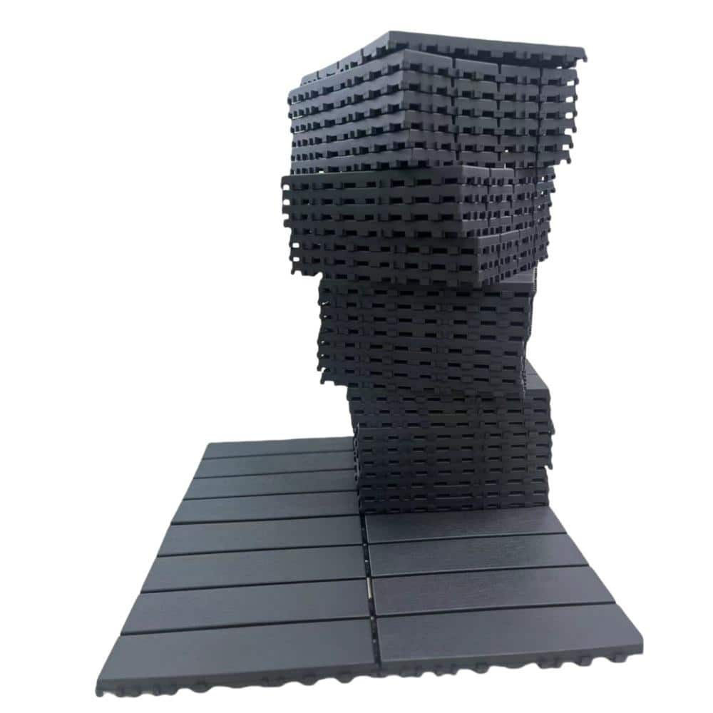 Amucolo 12 in. x 12 in. Waterproof Composite Interlocking Deck Tiles in Gray for Poolside, Balcony, Backyard (Set of 36 Tiles)