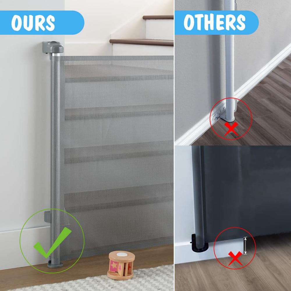 Angel Sar Gray 33" x 55" H PVC Retractable Baby Gates, Hardware Mounted Wide Mesh Dog Gate for Stairs Doorways Hallways