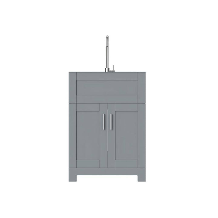 ANGELES HOME 24 in. Gray MDF Drop-in Stainless Steel Laundry Sink with Cabinet