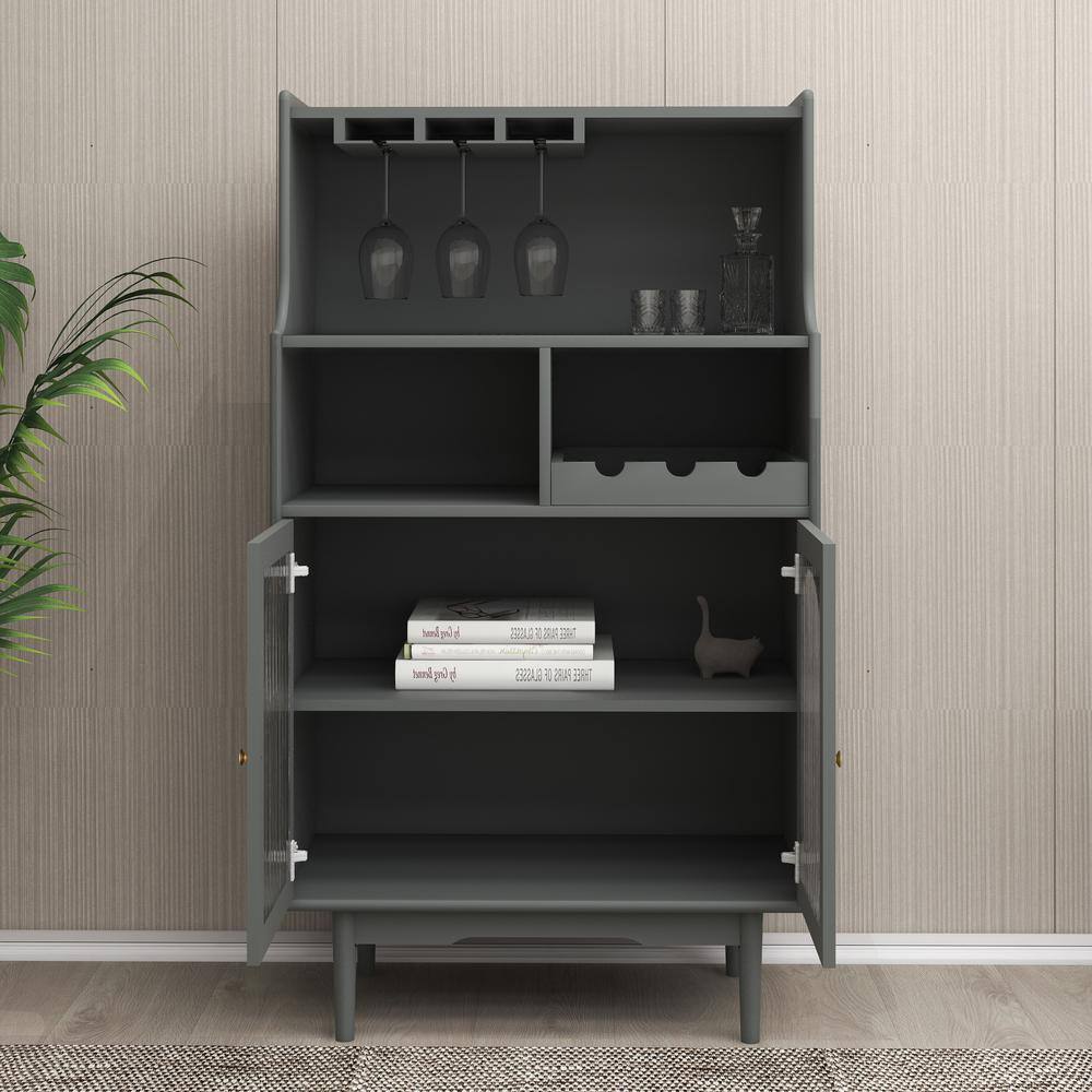 Living Room 27.56 in. W x 15.75 in. D x 50.39 in. H in Grey Assemble Upper Diagonal Kitchen Cabinet with Wine Glass Rack
