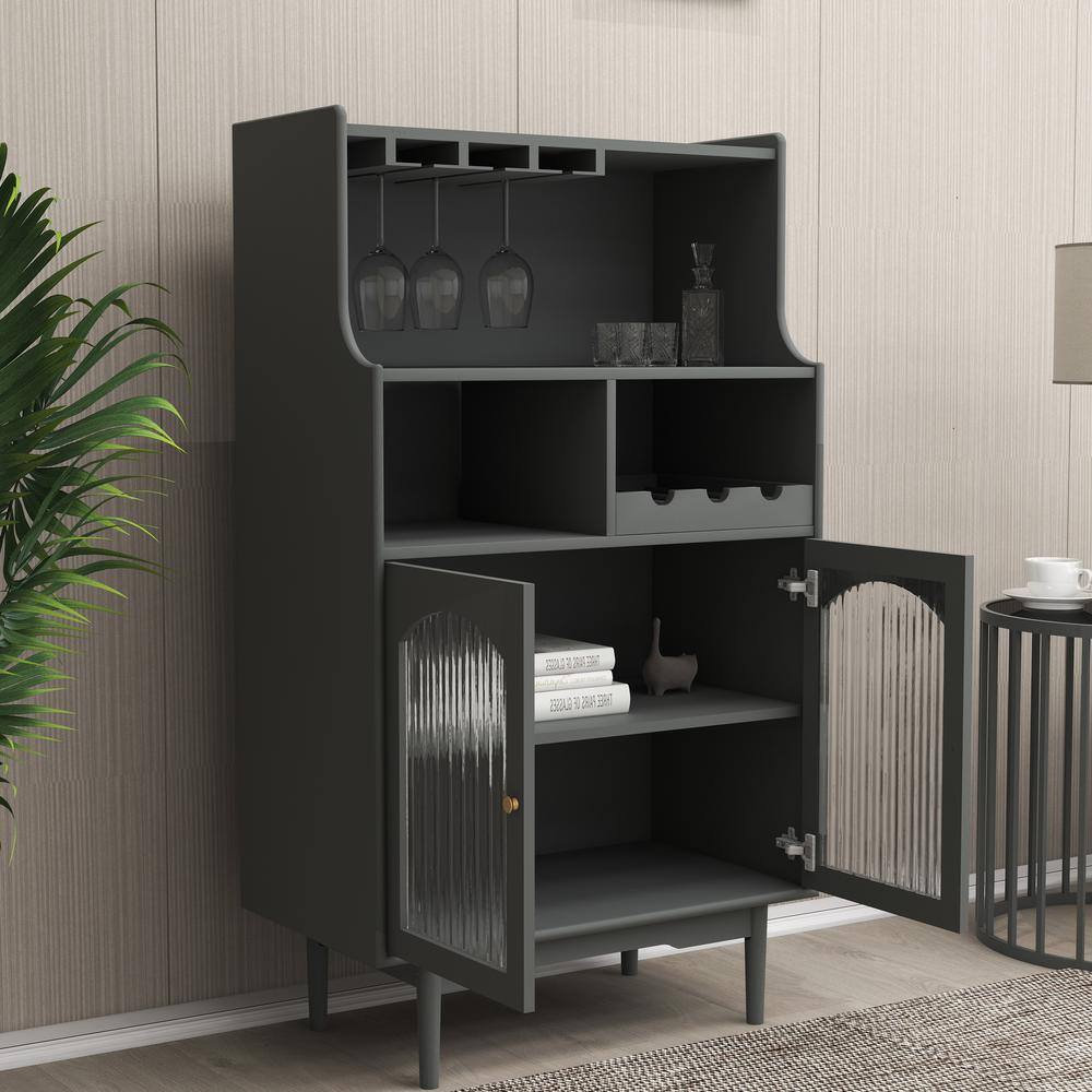 Living Room 27.56 in. W x 15.75 in. D x 50.39 in. H in Grey Assemble Upper Diagonal Kitchen Cabinet with Wine Glass Rack