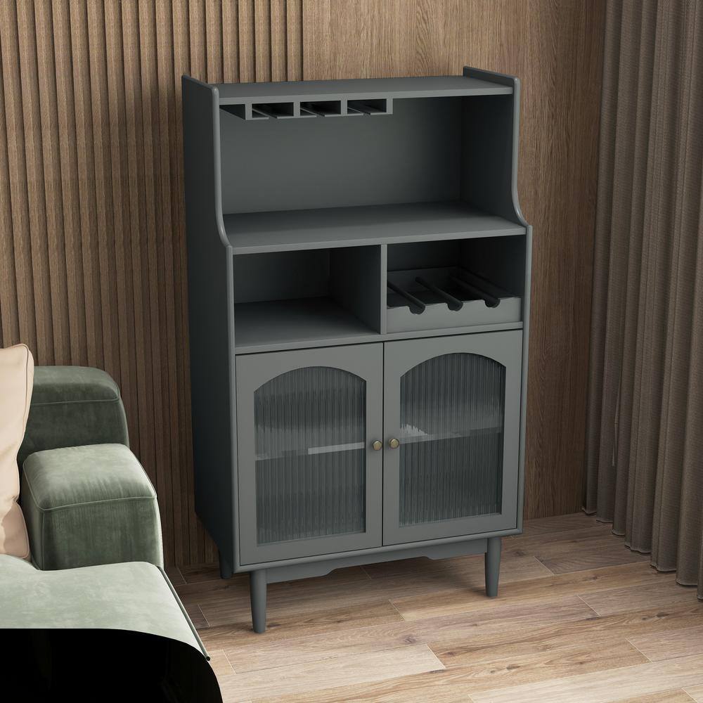 Living Room 27.56 in. W x 15.75 in. D x 50.39 in. H in Grey Assemble Upper Diagonal Kitchen Cabinet with Wine Glass Rack