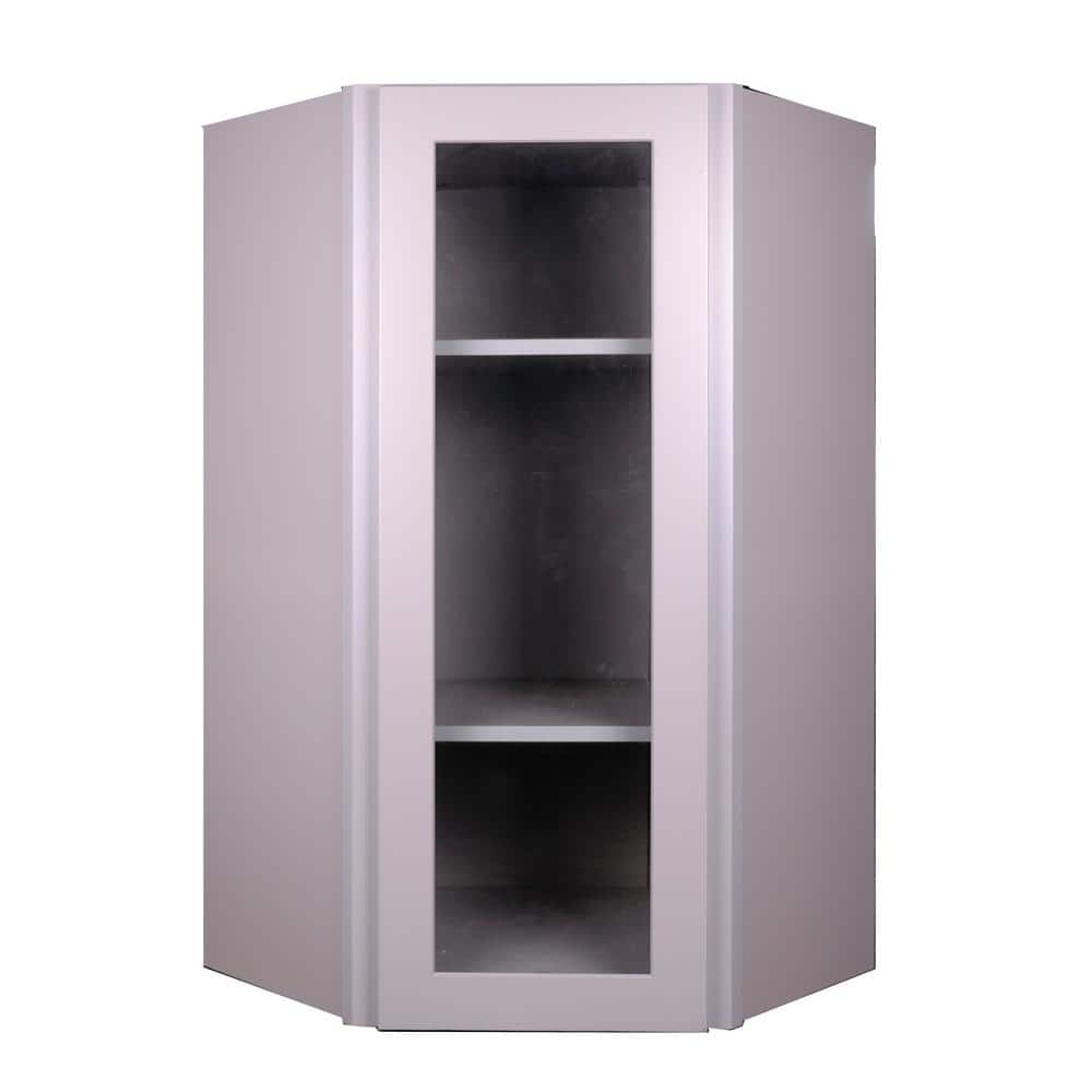 Bremen Cabinetry Bremen 24 in. W x 12 in. D x 36 in. H Gray Plywood Assembled Wall Diagonal Corner Glass-Door Kitchen Cabinet