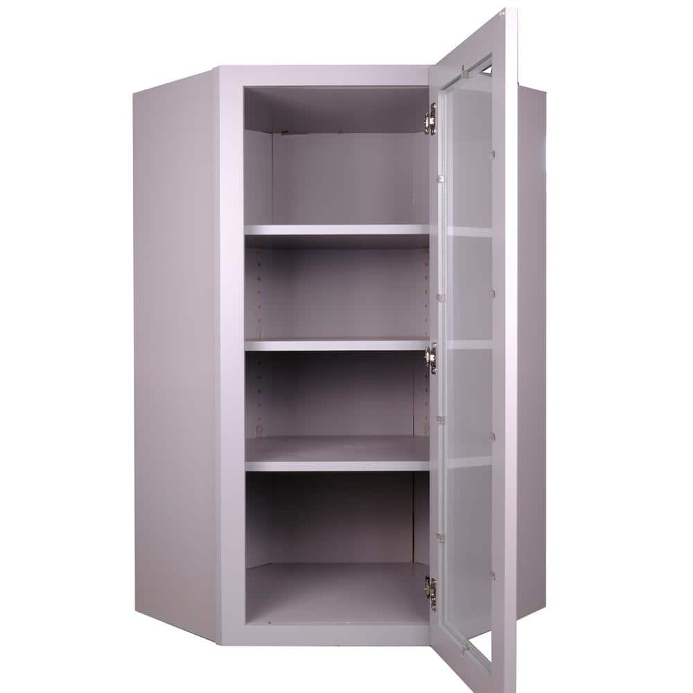 Bremen Cabinetry Bremen 24 in. W x 12 in. D x 42 in. H Gray Plywood Assembled Wall Diagonal Corner Glass-Door Kitchen Cabinet