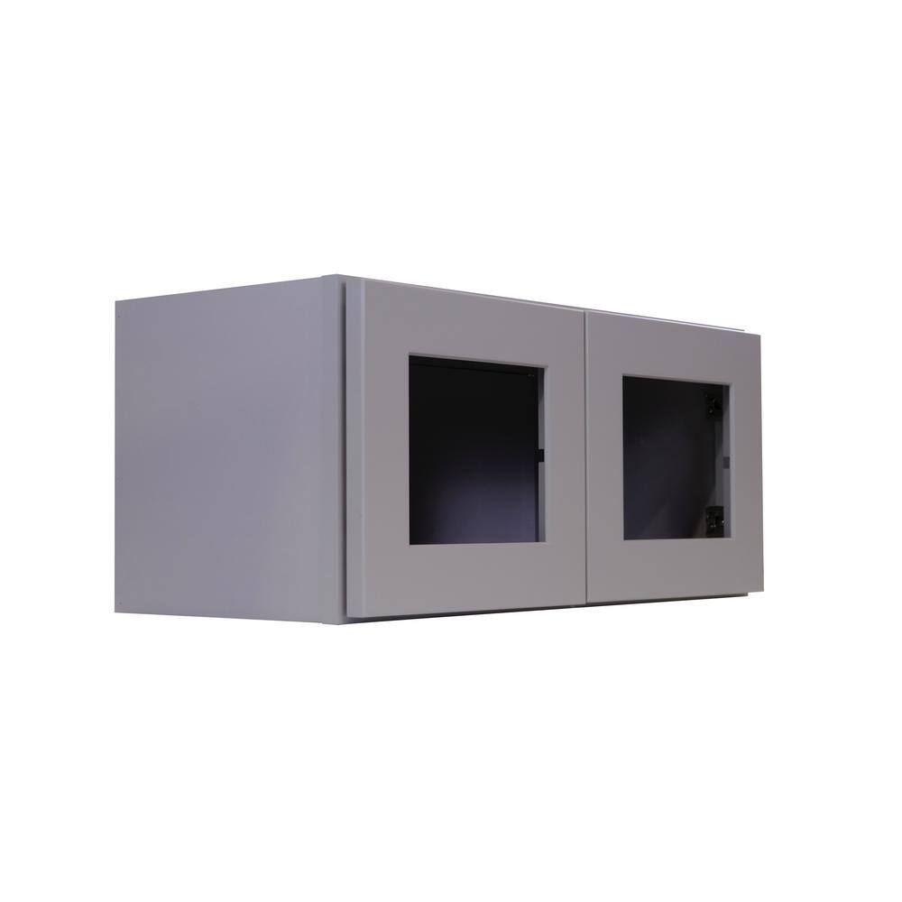 Bremen Cabinetry Bremen 27 in. W x 12 in. D x 12 in. H Gray Plywood Assembled Wall Top Glass-Door Kitchen Cabinet with Soft-Close