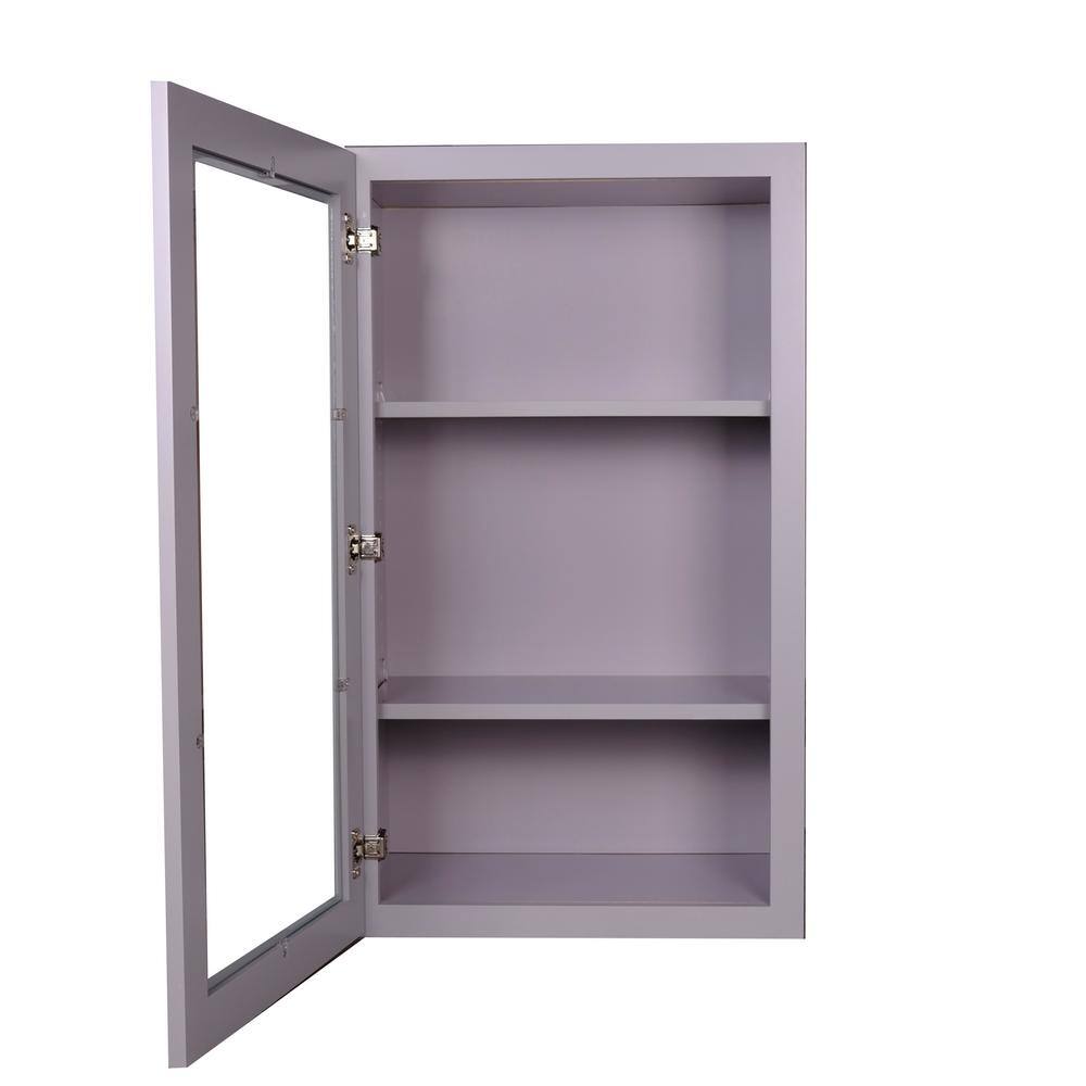 Bremen Cabinetry Bremen 21 in. W x 12 in. D x 30 in. H Gray Plywood Assembled Wall Glass-Door Kitchen Cabinet with Soft-Close