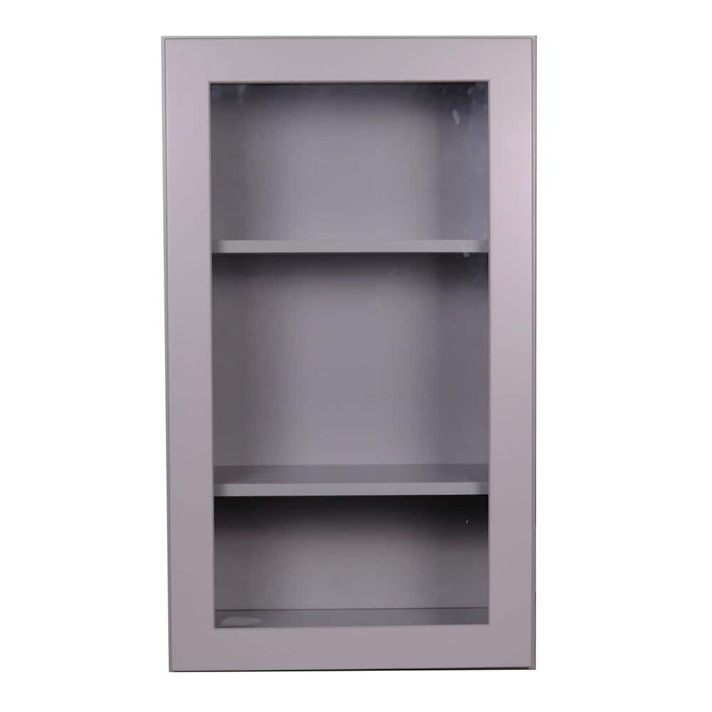 Bremen Cabinetry Bremen 21 in. W x 12 in. D x 30 in. H Gray Plywood Assembled Wall Glass-Door Kitchen Cabinet with Soft-Close
