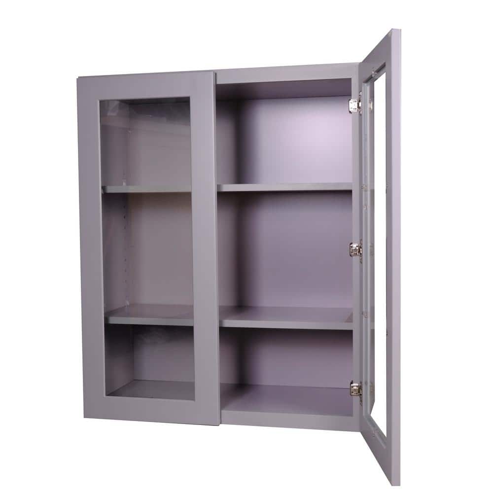 Bremen Cabinetry Bremen 30 in. W x 12 in. D x 30 in. H Gray Plywood Assembled Wall Glass-Door Kitchen Cabinet with Soft-Close