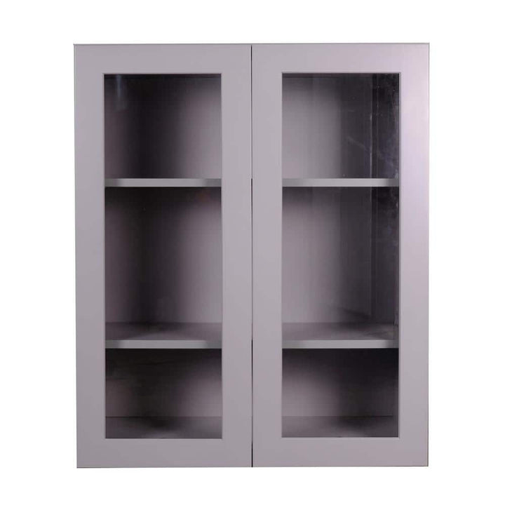 Bremen Cabinetry Bremen 36 in. W x 12 in. D x 36 in. H Gray Plywood Assembled Wall Glass-Door Kitchen Cabinet with Soft-Close