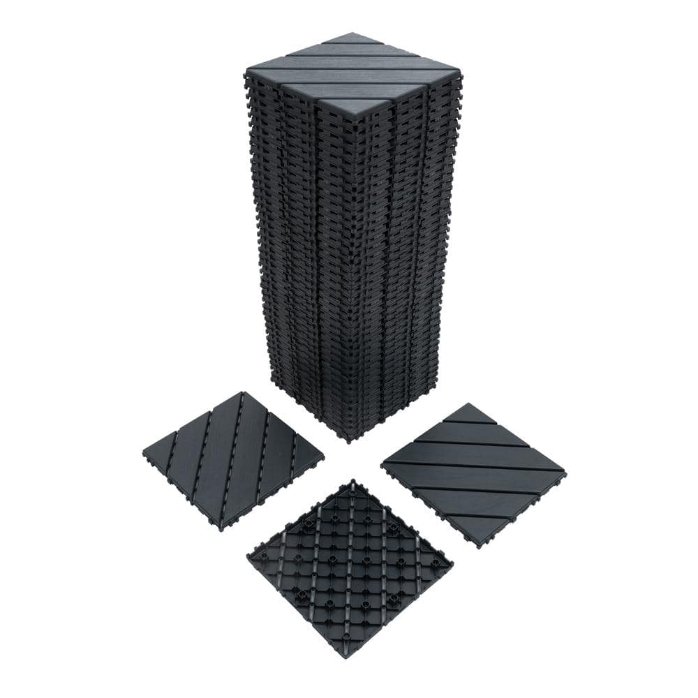 cadeninc 12 in. x 12 in. Gray Square Waterproof Plastic Interlocking Deck Tiles for Poolside Balcony Backyard (Set of 44 Tiles)