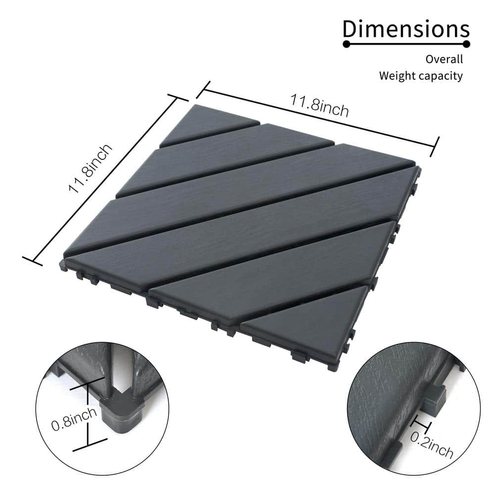 cadeninc 12 in. x 12 in. Gray Square Waterproof Plastic Interlocking Deck Tiles for Poolside Balcony Backyard (Set of 44 Tiles)