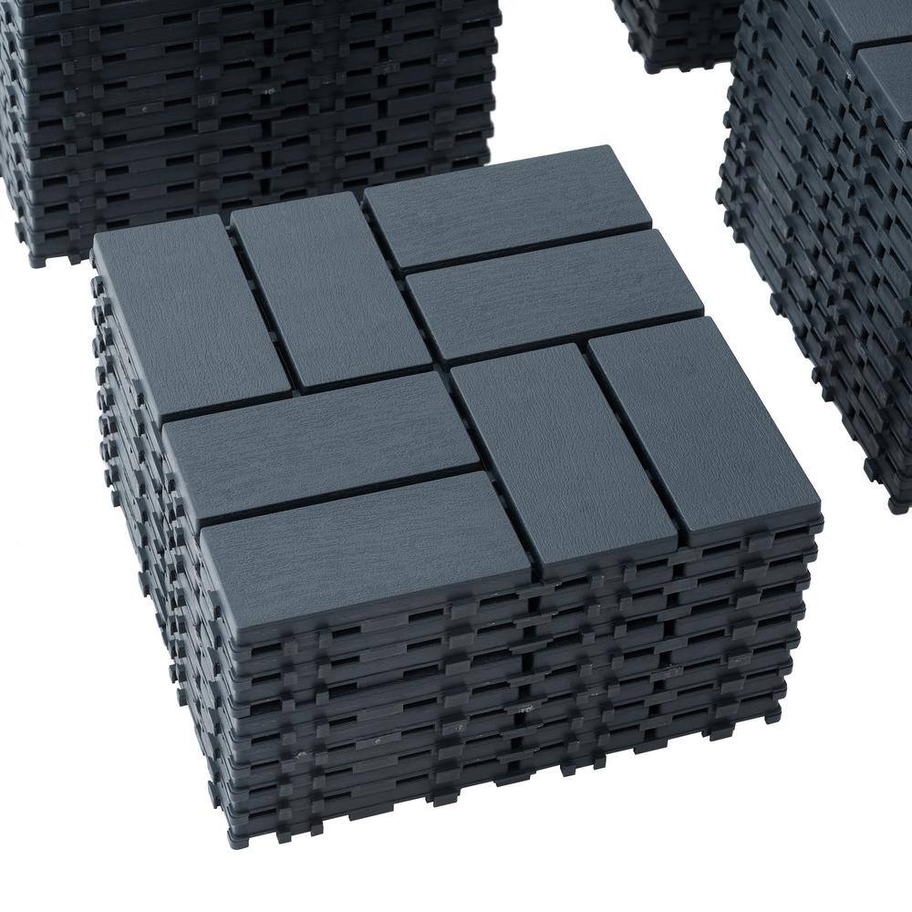 cadeninc 12 in. x 12 in. Gray Square Waterproof Plastic Interlocking Deck Tiles (Set of 44 Tiles)