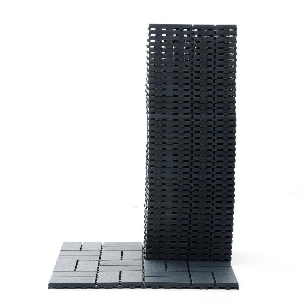 cadeninc 12 in. x 12 in. Gray Square Waterproof Plastic Interlocking Deck Tiles (Set of 44 Tiles)