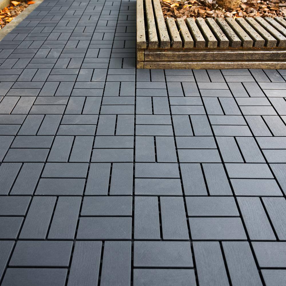 cadeninc 12 in. x 12 in. Gray Square Waterproof Plastic Interlocking Deck Tiles (Set of 44 Tiles)