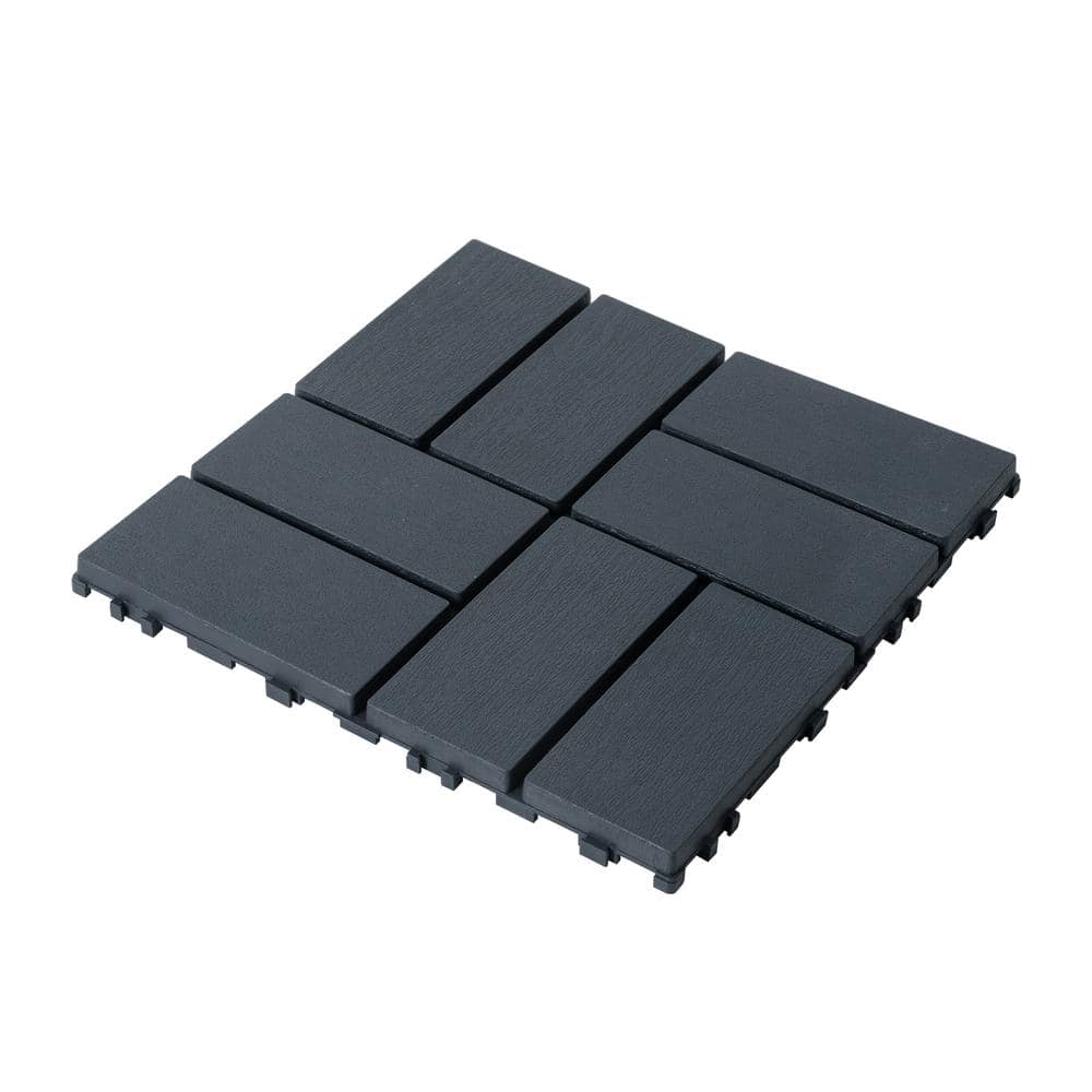 cadeninc 12 in. x 12 in. Gray Square Waterproof Plastic Interlocking Deck Tiles (Set of 44 Tiles)