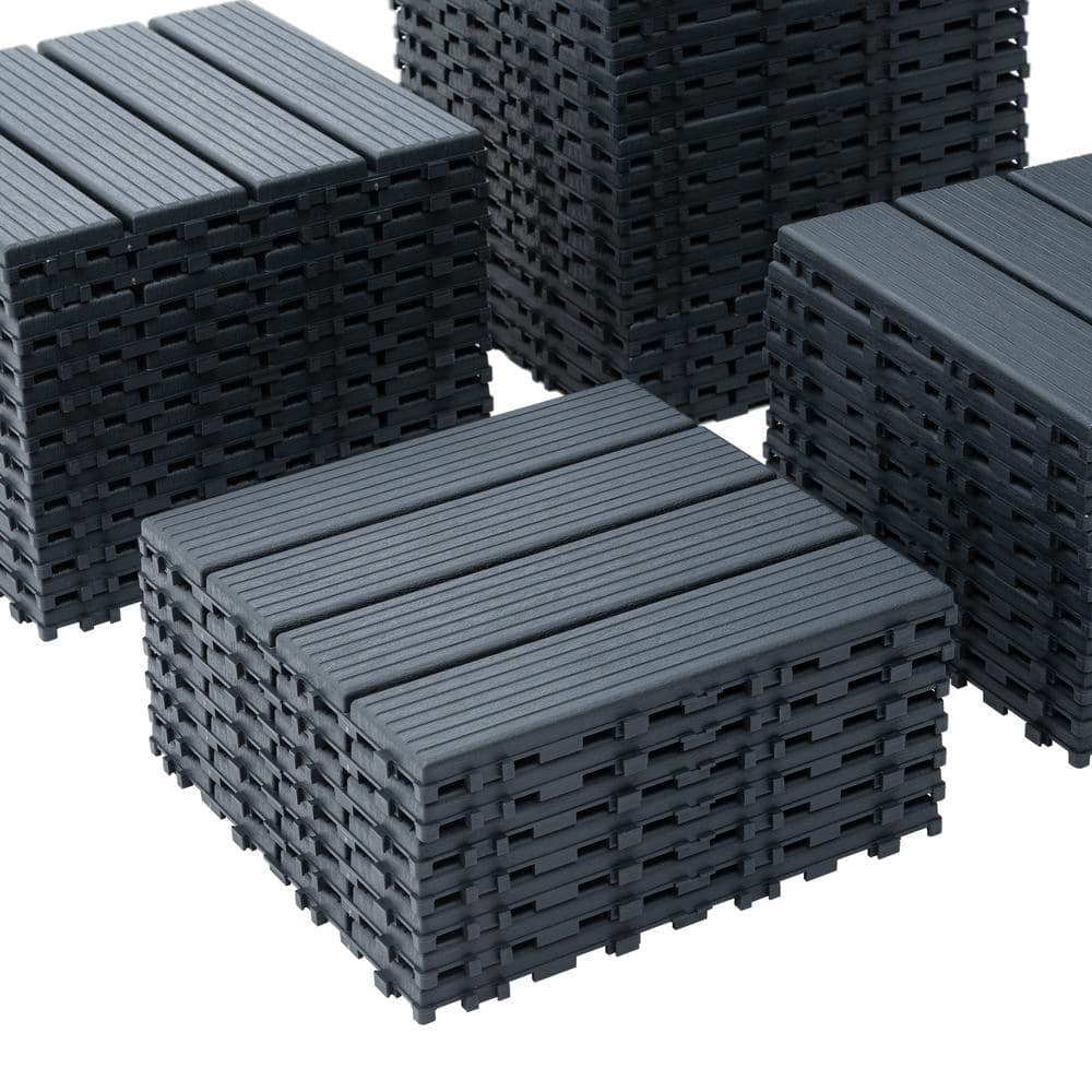 cadeninc 12 in. x 12 in. Square Waterproof Plastic Interlocking Deck Tiles for Poolside Balcony Backyard, Gray (Set of 44 Tiles)