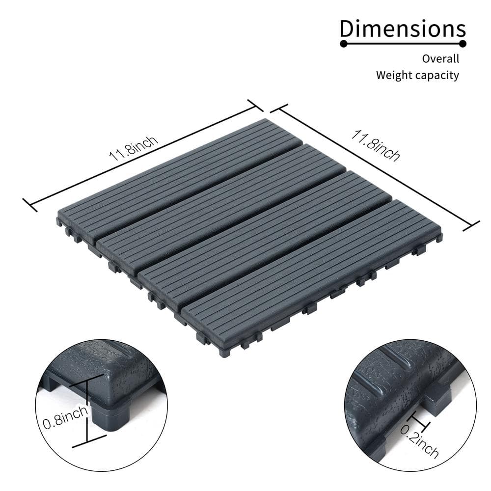 cadeninc 12 in. x 12 in. Square Waterproof Plastic Interlocking Deck Tiles for Poolside Balcony Backyard, Gray (Set of 44 Tiles)