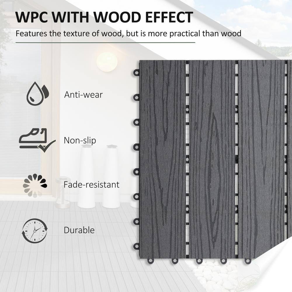cadeninc 12 in. x 12 in. Gray Square Outdoor Interlocking Deck Tiles All Weather (Set of 11 Tiles)