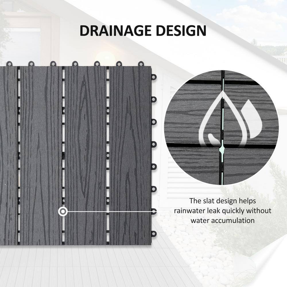 cadeninc 12 in. x 12 in. Gray Square Outdoor Interlocking Deck Tiles All Weather (Set of 11 Tiles)