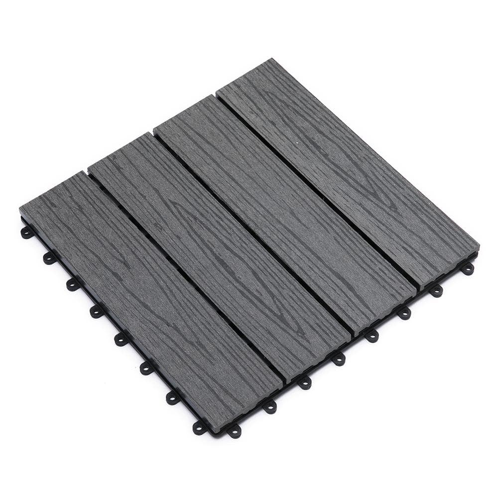 cadeninc 12 in. x 12 in. Gray Square Outdoor Interlocking Deck Tiles All Weather (Set of 11 Tiles)