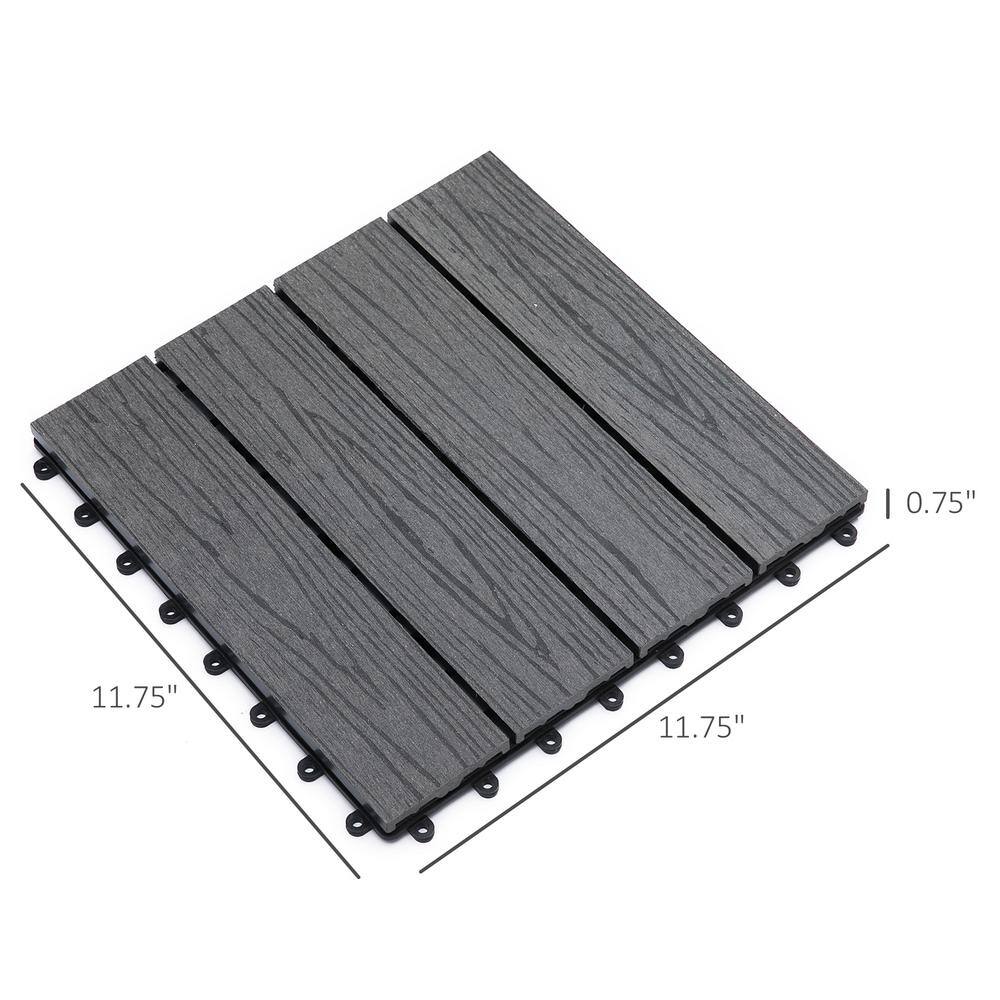 cadeninc 12 in. x 12 in. Gray Square Outdoor Interlocking Deck Tiles All Weather (Set of 11 Tiles)
