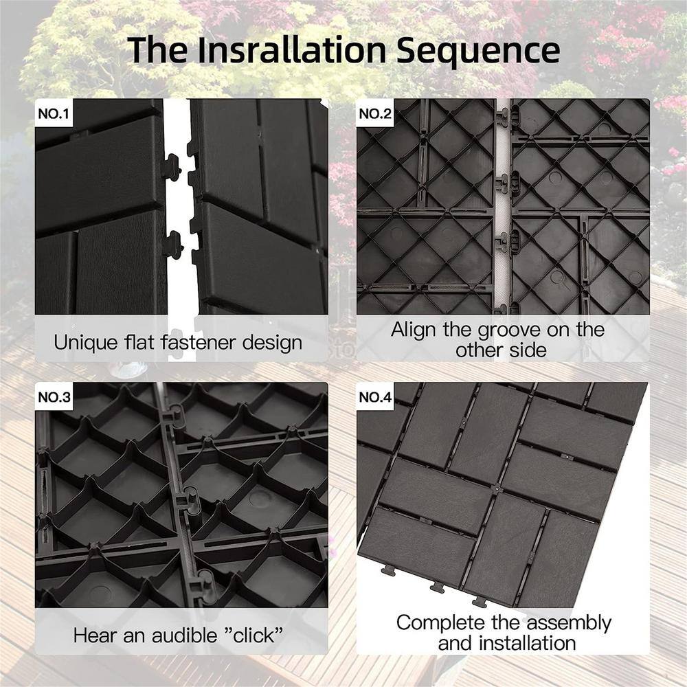 cadeninc 12 in. x 12 in. Gray Square Composite Decking Tiles, 4 Slat Plastic Outdoor Flooring Tile All Weather (Pack of 36)