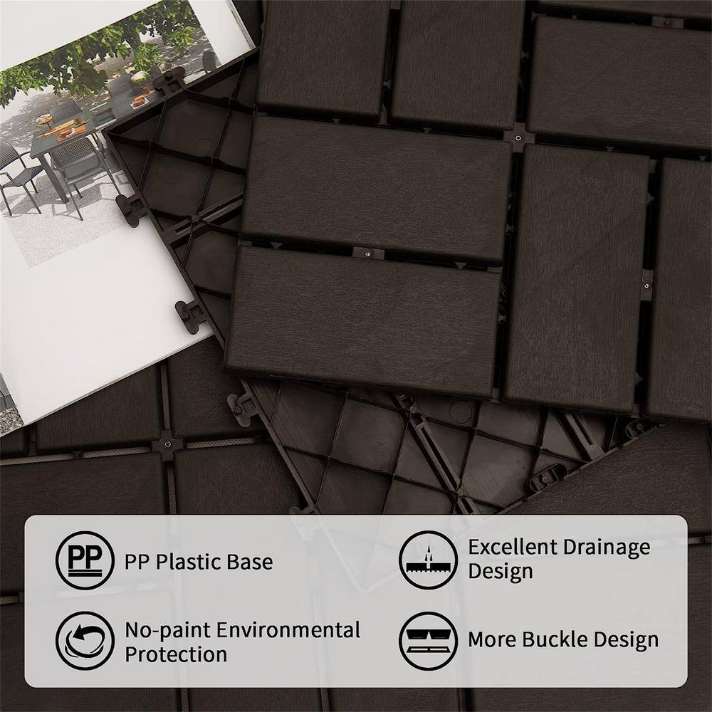 cadeninc 12 in. x 12 in. Gray Square 4 Slat Plastic Outdoor Flooring Tiles (Set of 44 Tiles)