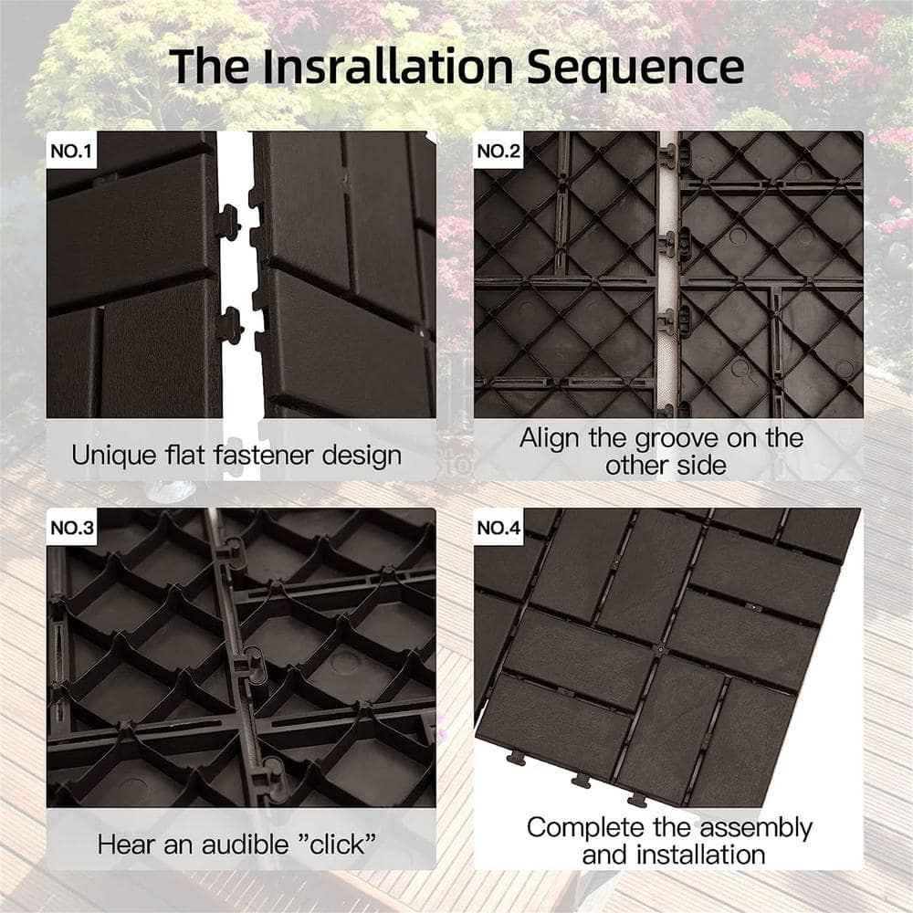 cadeninc 12 in. x 12 in. Gray Square 4 Slat Plastic Outdoor Flooring Tiles (Set of 44 Tiles)