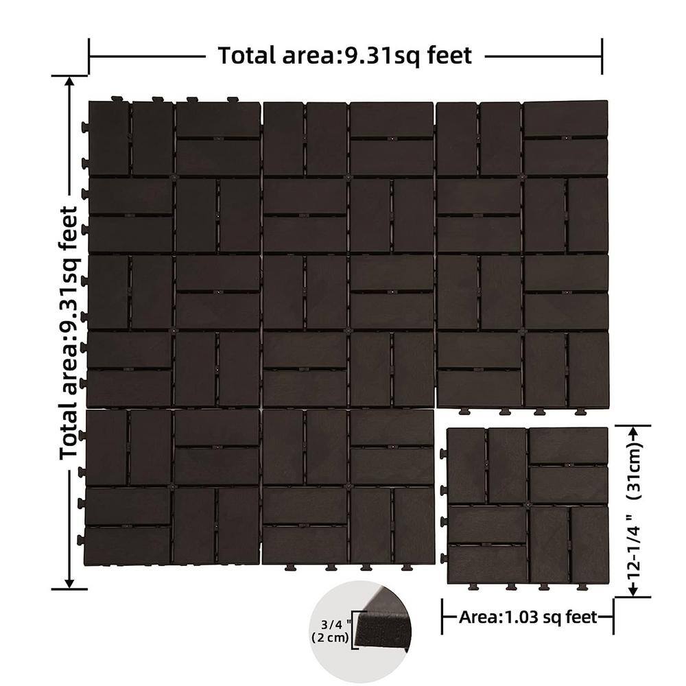 cadeninc 12 in. x 12 in. Gray Square 4 Slat Plastic Outdoor Flooring Tiles (Set of 44 Tiles)