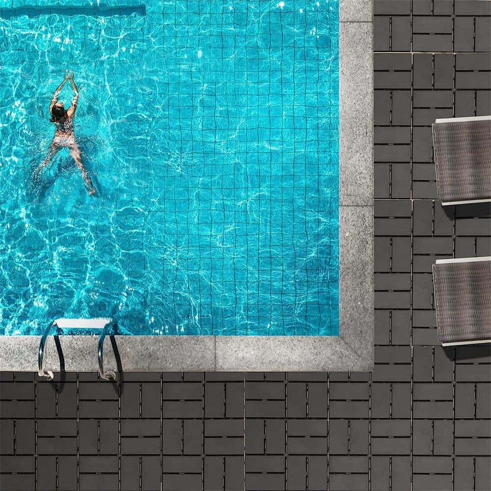 1 ft. W x 1 ft. L Square Plastic Patio Interlocking Deck Tile in Gray Flooring Tile All Weather for Balcony (Pack of 27)