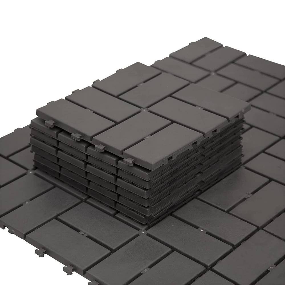1 in. x 1 in. Square Plastic Deck Tile in Gray, Waterproof, All Weather Use (9 Per Case)