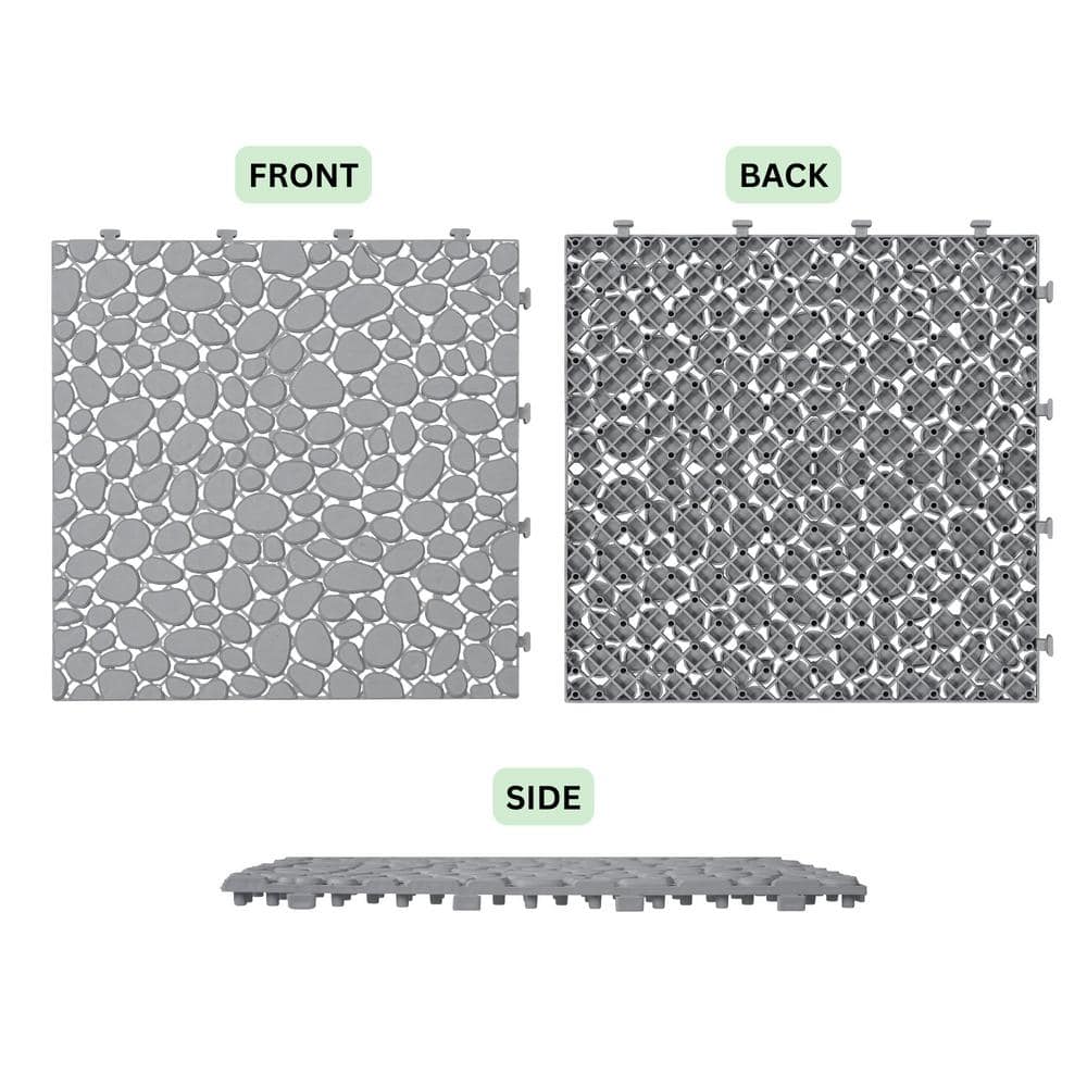 All Weather Anti-slip Gray Waterproof PVC 1 ft. x 1 ft. Interlocking Deck Tiles (12-Pieces)
