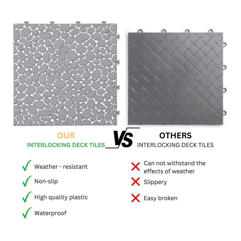All Weather Anti-slip Gray Waterproof PVC 1 ft. x 1 ft. Interlocking Deck Tiles (12-Pieces)