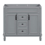 FUNKOL 35.9 x 17.9 x 34 In. Gray Vertical Bathroom Cabinet with 2 Drawers and 2 Soft Close Doors, Top Sink Not Included
