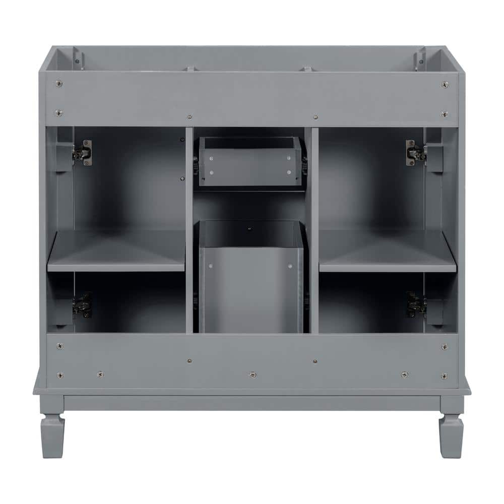 FUNKOL 35.9 x 17.9 x 34 In. Gray Vertical Bathroom Cabinet with 2 Drawers and 2 Soft Close Doors, Top Sink Not Included