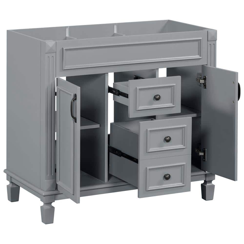 FUNKOL 35.9 x 17.9 x 34 In. Gray Vertical Bathroom Cabinet with 2 Drawers and 2 Soft Close Doors, Top Sink Not Included