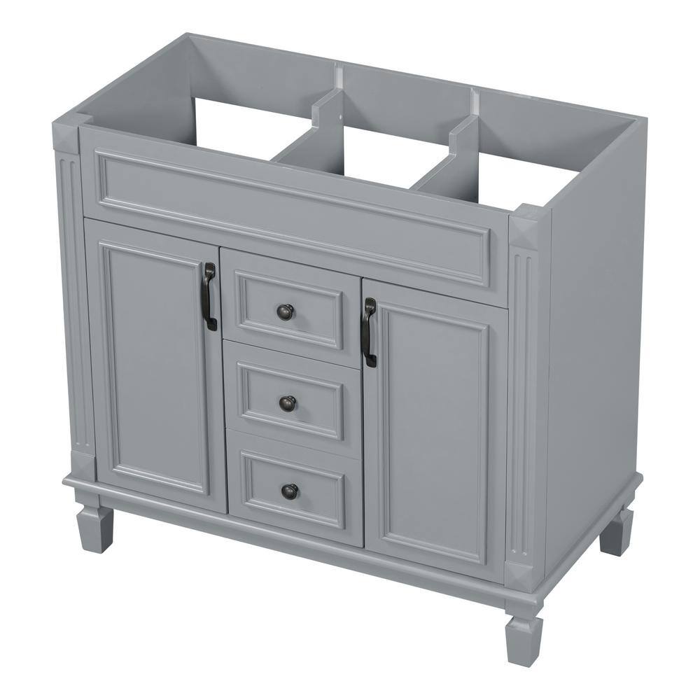 FUNKOL 35.9 x 17.9 x 34 In. Gray Vertical Bathroom Cabinet with 2 Drawers and 2 Soft Close Doors, Top Sink Not Included