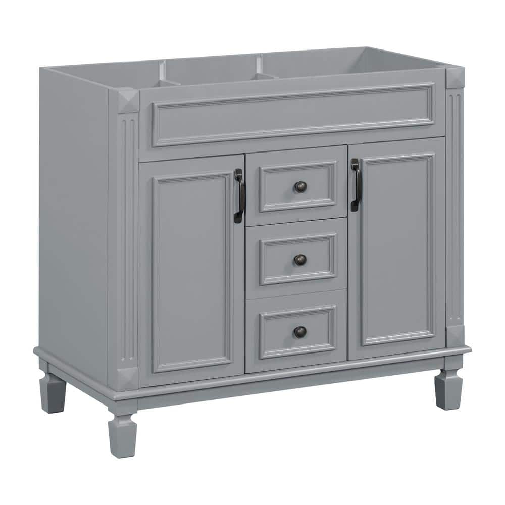 FUNKOL 35.9 x 17.9 x 34 In. Gray Vertical Bathroom Cabinet with 2 Drawers and 2 Soft Close Doors, Top Sink Not Included
