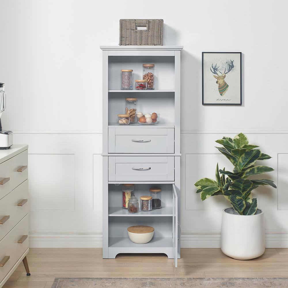 FUNKOL 23.63 in. L x 11.82 in. W x 60 in. H in Gray Ready to Assembly MDF Rectangle Base Kitchen Cabinet