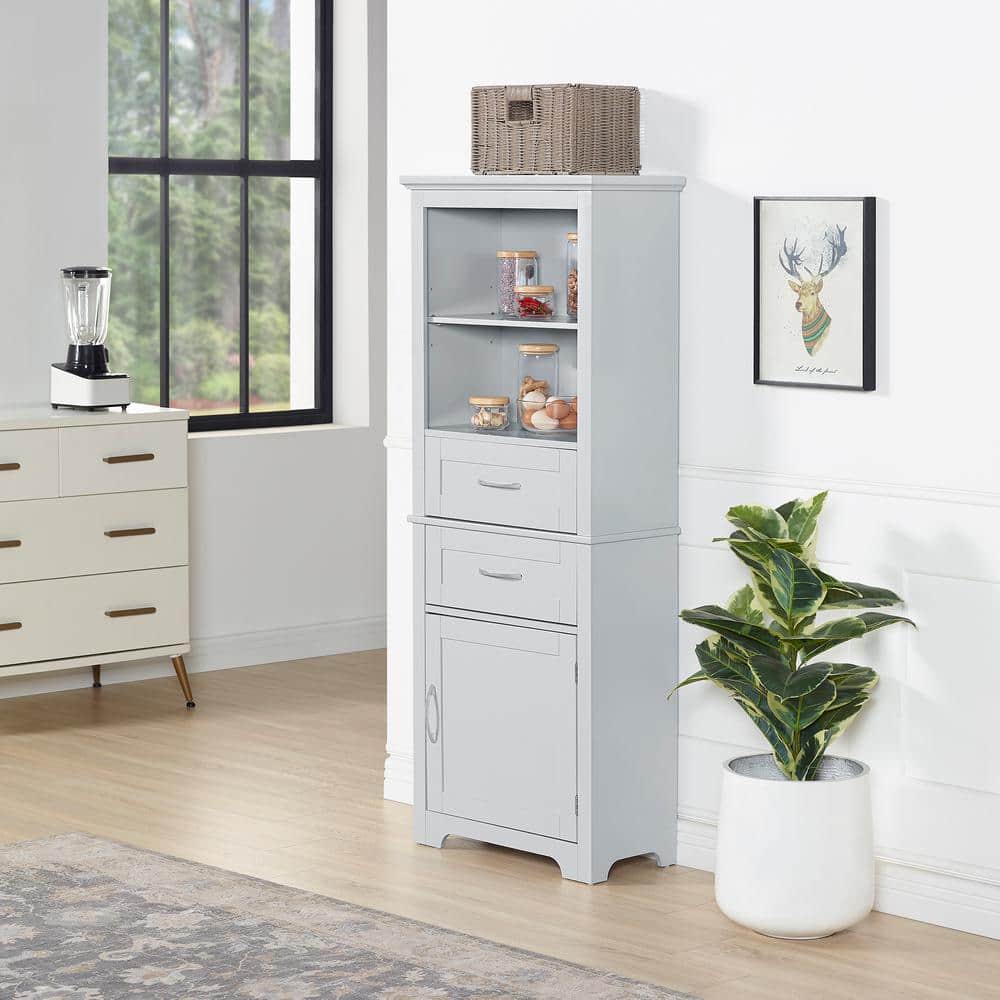 FUNKOL 23.63 in. L x 11.82 in. W x 60 in. H in Gray Ready to Assembly MDF Rectangle Base Kitchen Cabinet