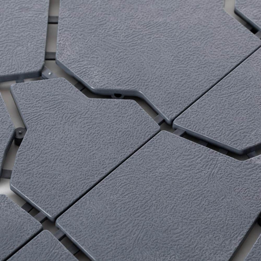 Gardenised Gray Plastic Garden Path Track Interlocking Stone Look Design Pathway Tile Floor Paver (Pack of 4)