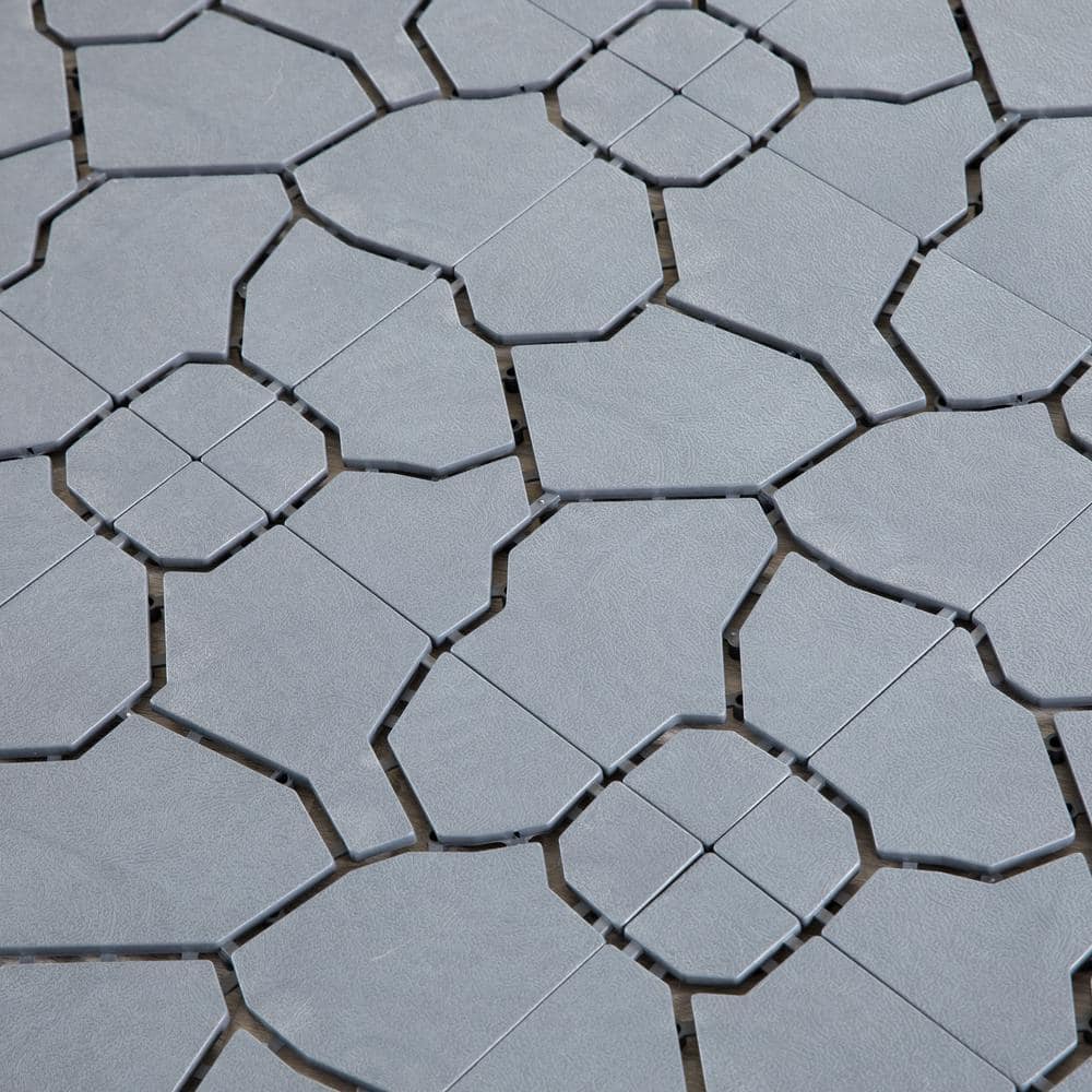 Gardenised Gray Plastic Garden Path Track Interlocking Stone Look Design Pathway Tile Floor Paver (Pack of 4)