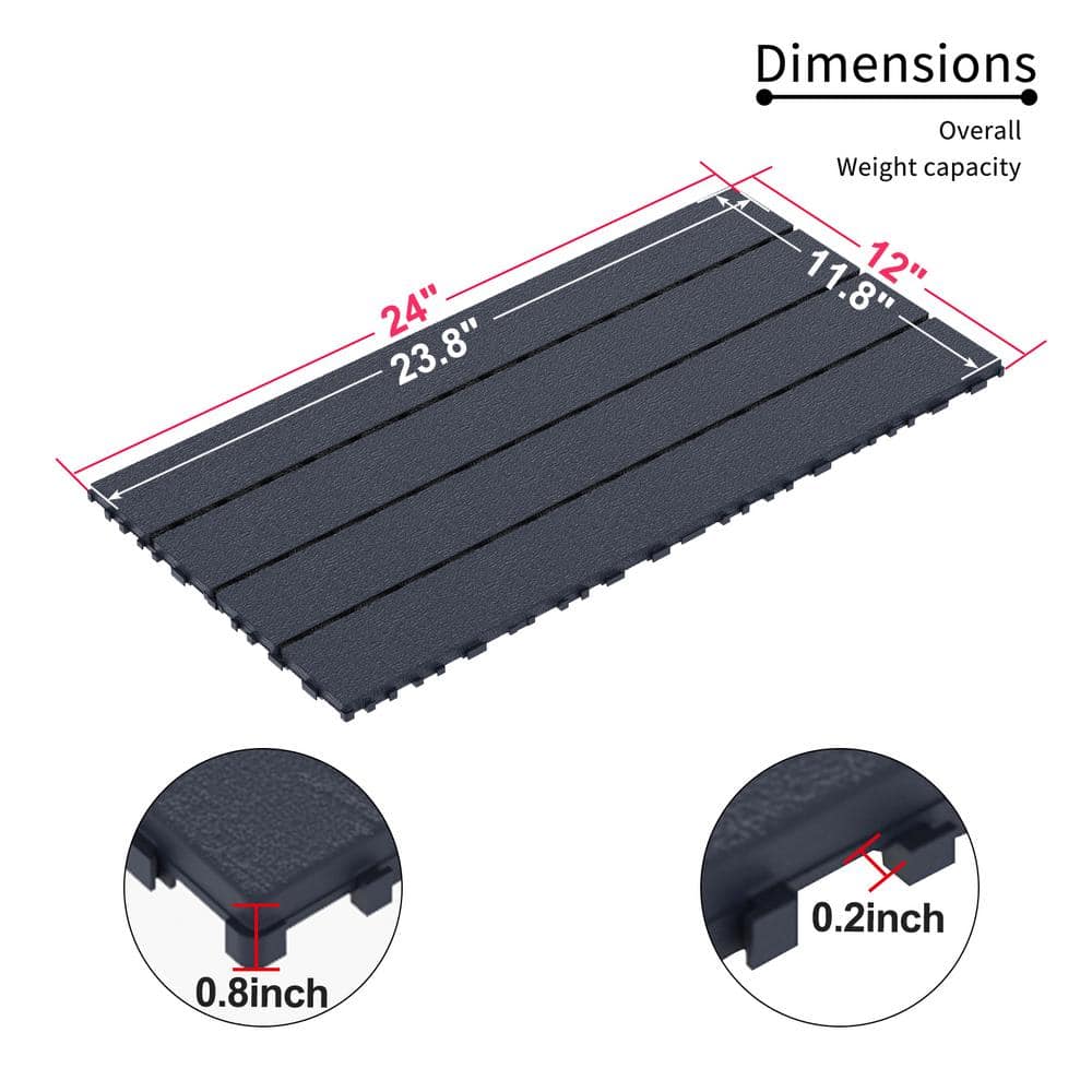GOGEXX 2 ft. L x 1 ft. W Outdoor Striped Pattern Plastic Interlocking Flooring Deck Tiles (Pack of 24 Tiles) in Gray