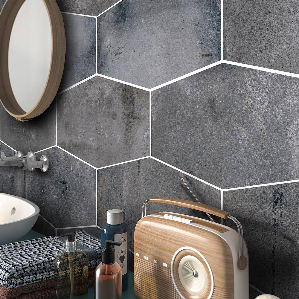 Jeffrey Court Castle Rock Gray 9.5 in. x 19.25 in. Matte Porcelain Hexagon Floor and Wall Tile (12.15 sq. ft. / case)