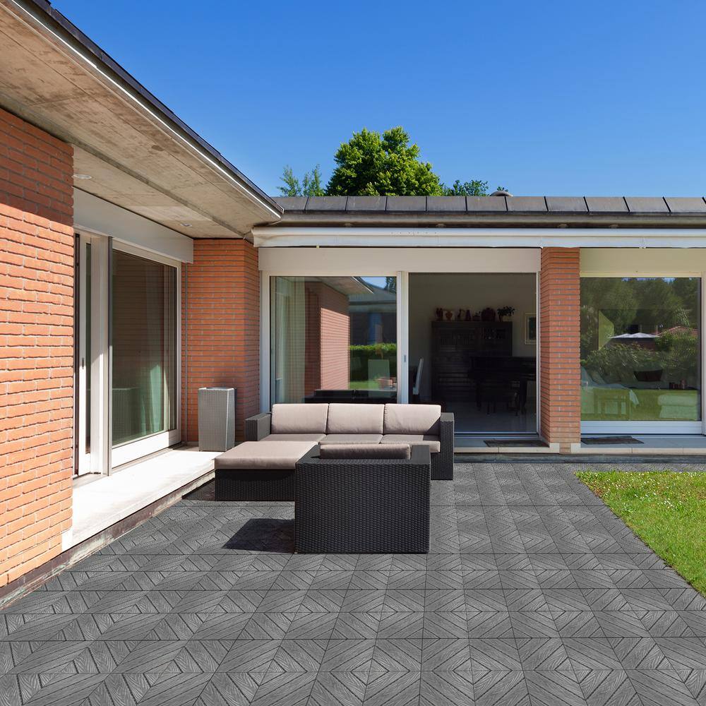 Karl home 1 ft. x 1 ft. Plastic Composite Deck Tile in Gray (27 per Case)