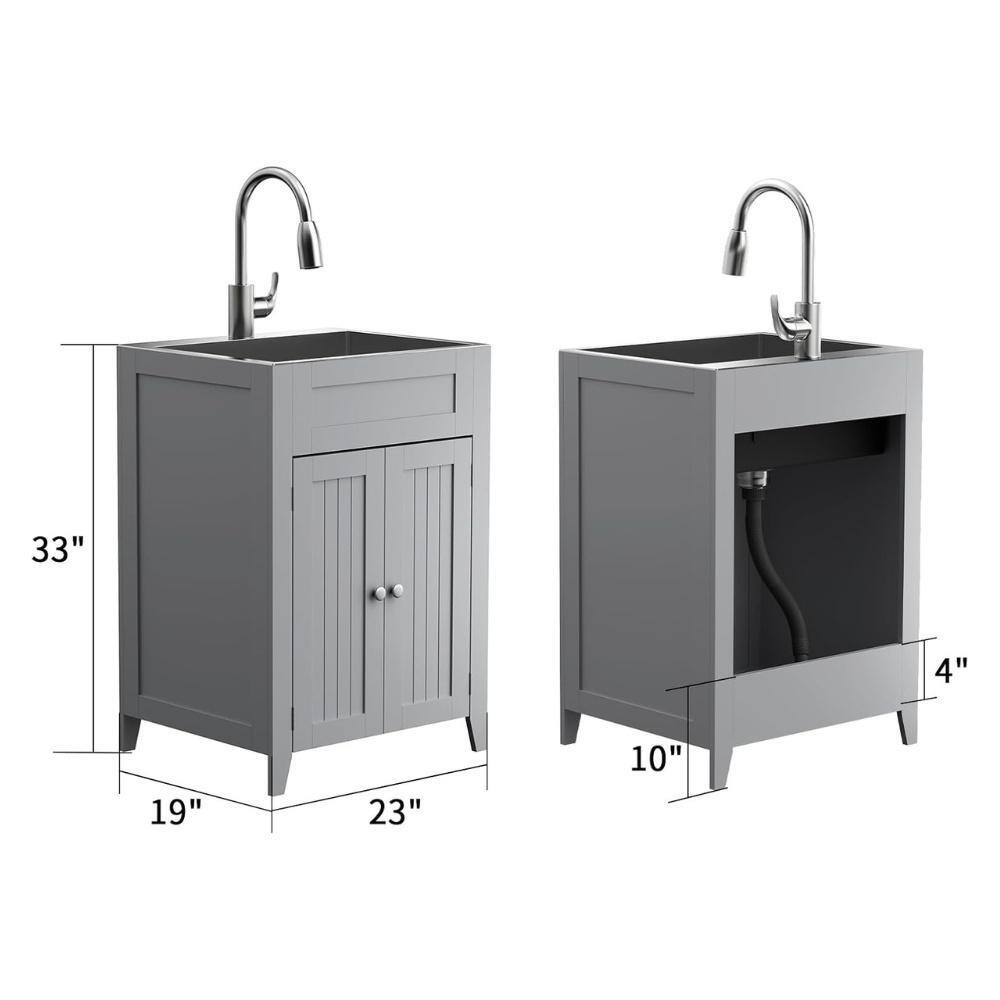 Karl home 24 in. D Drop-In Laundry/Utility Sink in Gray with Cabinet and Pull-Out Sprayer Faucet