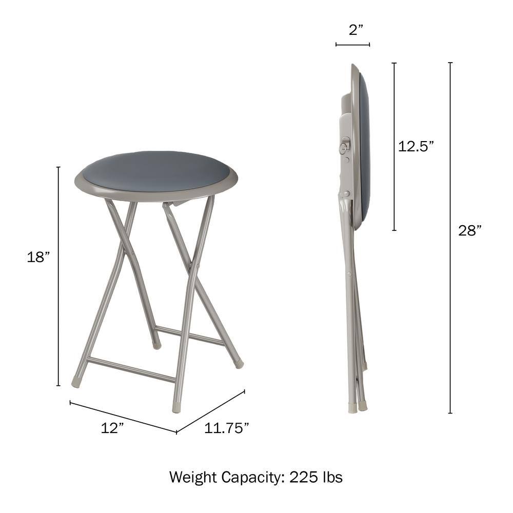 Lavish Home 18 in. Gray Round Metal Heavy-Duty Padded Folding Bar Stool